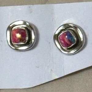 NWOT – beautiful pink Dahlia princess cut stud earrings. 925 Sterling Silver
